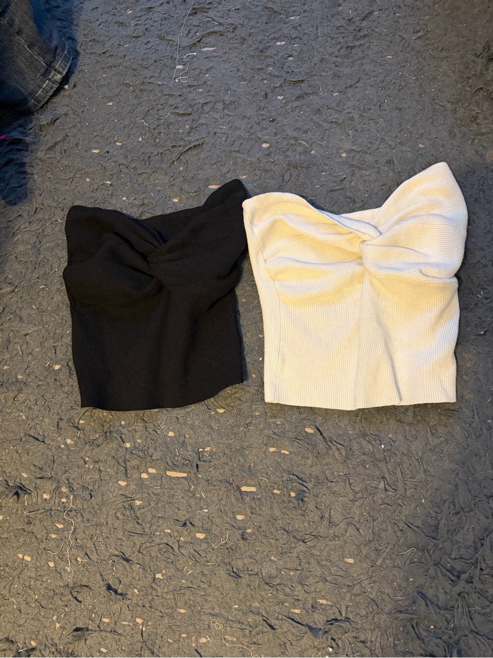Twist Front Ribbed Tube Tops - Black & Cream